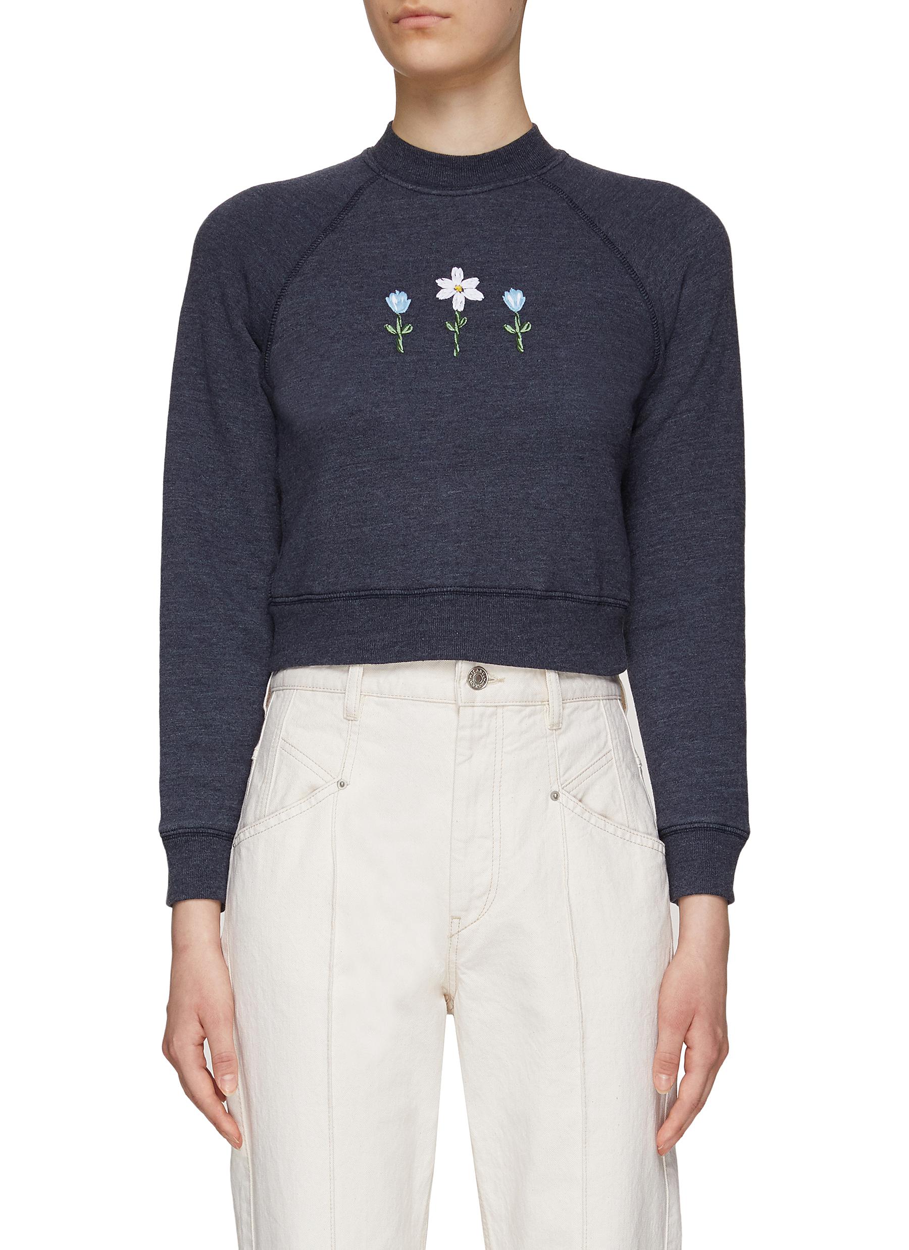 RE/DONE SHRUNKEN FLORAL EMBROIDERY CREWNECK SWEATSHIRT