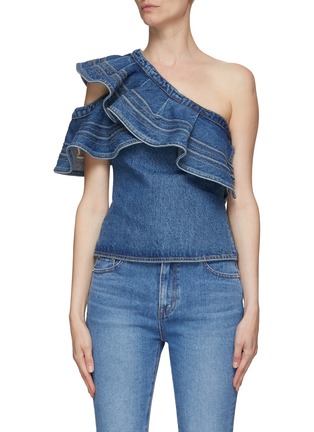 Main View - Click To Enlarge - SELF-PORTRAIT - One-shoulder denim frill top