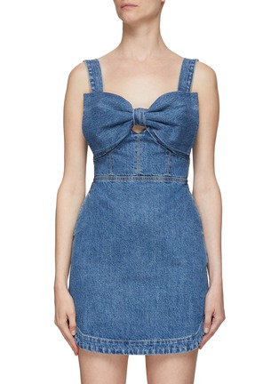 Main View - Click To Enlarge - SELF-PORTRAIT - Bow front sleeveless denim mini dress