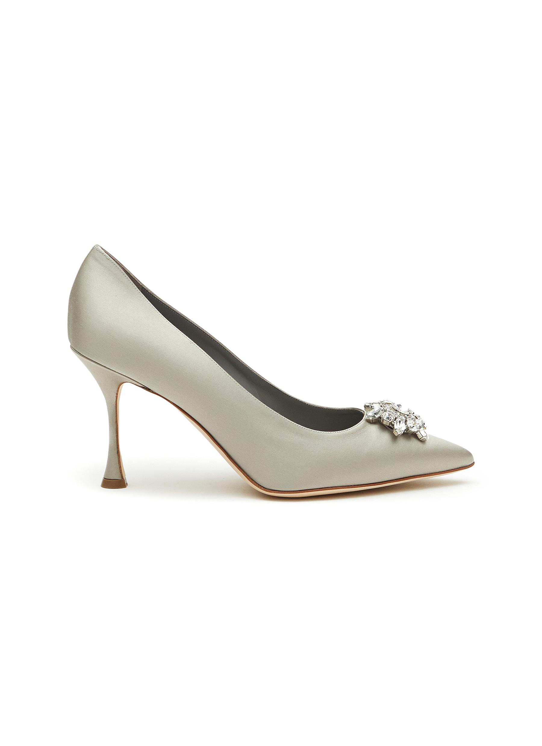 Cassina' Crystal Brooch Satin Pumps 