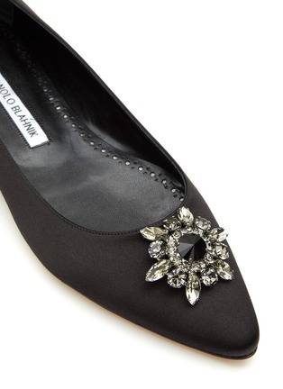 Detail View - Click To Enlarge - MANOLO BLAHNIK - ‘Cassina’ Crystal Buckle Satin Skimmer Flats