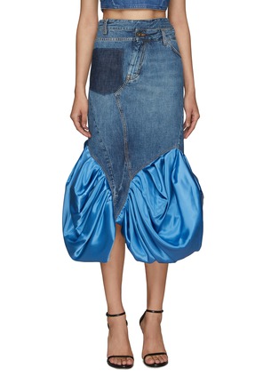 Main View - Click To Enlarge - LOEWE - BALLOON EFFECT SATIN PANEL DENIM SKIRT