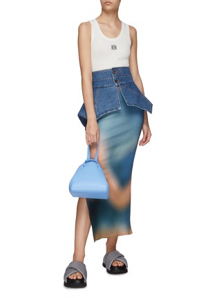 Figure View - Click To Enlarge - LOEWE - ANAGRAM LOGO EMBROIDERED BLUR PRINT RIBBED KNIT TUBE MIDI SKIRT
