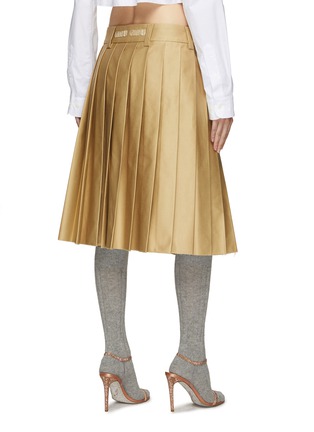 Back View - Click To Enlarge - MIU MIU - LOGO EMBROIDERED PLEATED COTTON MIDI SKIRT