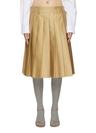 Main View - Click To Enlarge - MIU MIU - LOGO EMBROIDERED PLEATED COTTON MIDI SKIRT