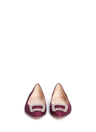 Front View - Click To Enlarge - PEDDER RED - Strass pavé glitter mesh skimmer flats