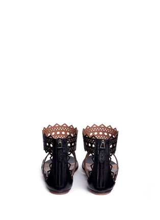 Back View - Click To Enlarge - ALAÏA - Geometric lasercut leather thong sandals