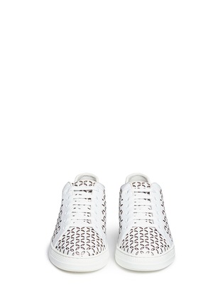 Front View - Click To Enlarge - ALAÏA - Metallic underlay lasercut leather sneakers