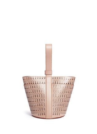 Detail View - Click To Enlarge - ALAÏA - 'Vienne' small metallic underlay perforated leather bucket bag