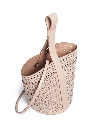 Detail View - Click To Enlarge - ALAÏA - 'Vienne' small metallic underlay perforated leather bucket bag