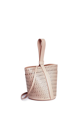 Figure View - Click To Enlarge - ALAÏA - 'Vienne' small metallic underlay perforated leather bucket bag