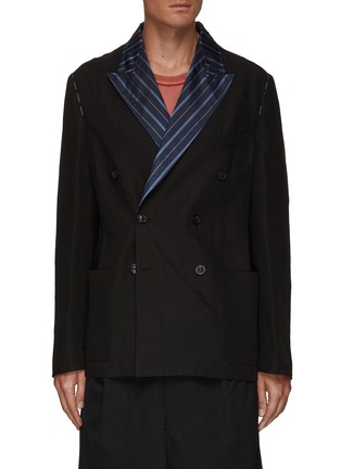 Main View - Click To Enlarge - MAISON MARGIELA - DOUBLE BREASTED STRIPE COLLAR CONTRAST STITCH DETAIL BLAZER