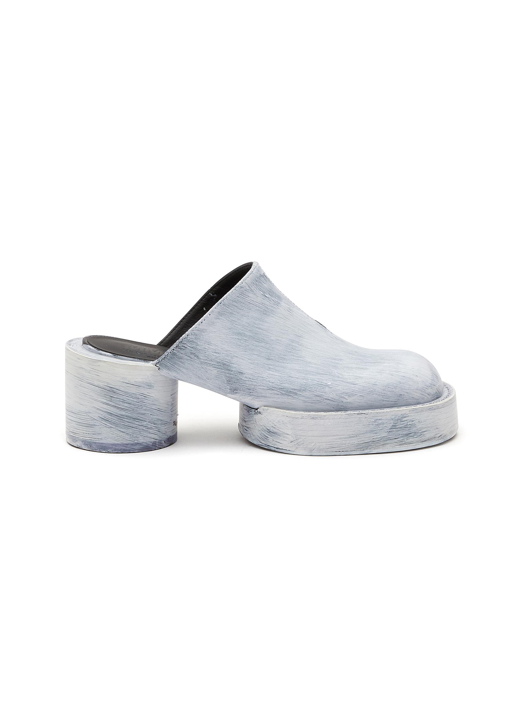 Block heel square toe painted leather mules