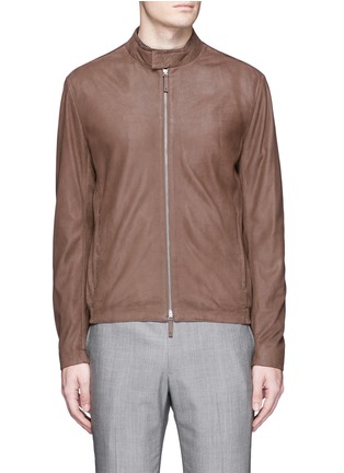 Main View - Click To Enlarge - ARMANI COLLEZIONI - Lambskin leather blouson jacket