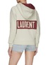 Back View - Click To Enlarge - SAINT LAURENT - LOGO PRINT LACE UP V-NECK BOXY HOODIE