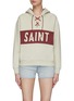 Main View - Click To Enlarge - SAINT LAURENT - LOGO PRINT LACE UP V-NECK BOXY HOODIE