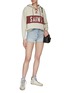 Figure View - Click To Enlarge - SAINT LAURENT - LOGO PRINT LACE UP V-NECK BOXY HOODIE