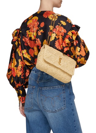 Back View - Click To Enlarge - SAINT LAURENT - Jamie' Medium Raffia Shoulder Bag