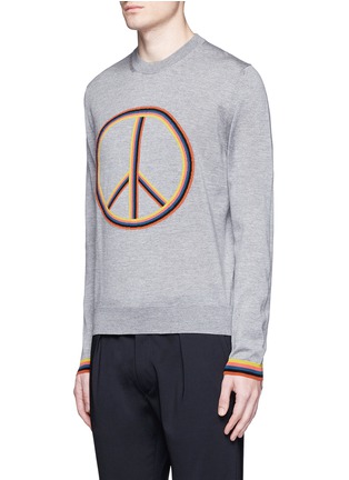 Front View - Click To Enlarge - PAUL SMITH - Peace sign intarsia Merino wool sweater
