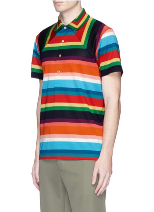 Front View - Click To Enlarge - PAUL SMITH - Rainbow stripe mesh and jersey polo shirt