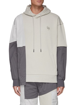 Main View - Click To Enlarge - FENG CHEN WANG - PATCH COLOURBLOCK RELAXED FIT HOODIE