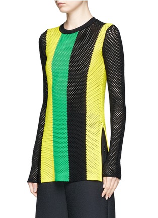 Front View - Click To Enlarge - PROENZA SCHOULER - Stripe open mesh knit long sleeve top