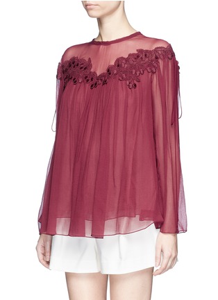 Front View - Click To Enlarge - CHLOÉ - Cherry guipure lace crushed georgette blouse