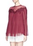 Front View - Click To Enlarge - CHLOÉ - Cherry guipure lace crushed georgette blouse