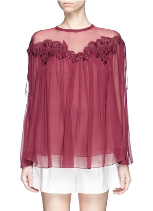 Main View - Click To Enlarge - CHLOÉ - Cherry guipure lace crushed georgette blouse