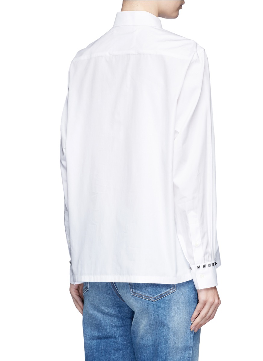 VALENTINO Rockstud Untitled 05 Noir' Poplin Shirt in Wht | ModeSens