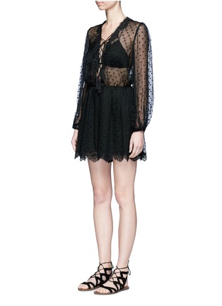 Front View - Click To Enlarge - ZIMMERMANN - 'Oleander' lattice lace-up crinkled silk playsuit