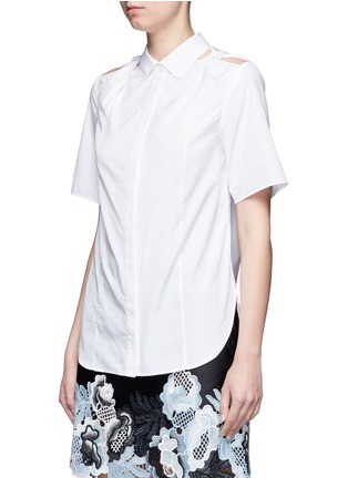 Front View - Click To Enlarge - 3.1 PHILLIP LIM - Twist knot cutout shoulder cotton shirt