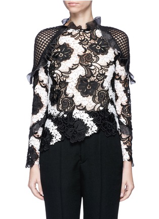 Main View - Click To Enlarge - SELF-PORTRAIT - Organza frill asymmetric floral guipure lace top