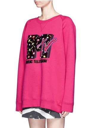 Front View - Click To Enlarge - MARC JACOBS - x MTV sequin logo embroidered sweatshirt