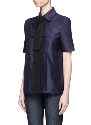 Front View - Click To Enlarge - VICTORIA, VICTORIA BECKHAM - Ribbon trim short sleeve blouse