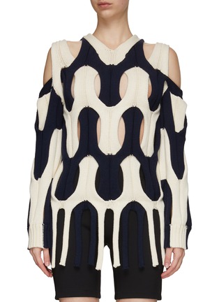 Main View - Click To Enlarge - DION LEE - Duo-tone cable knit cutout sweater