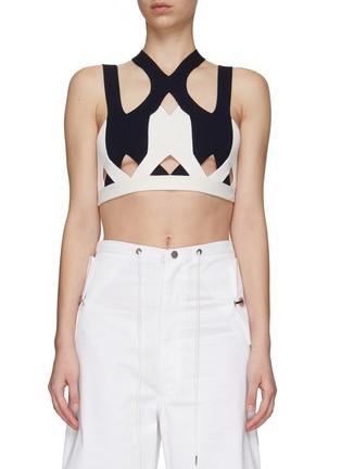 Main View - Click To Enlarge - DION LEE - Duo-tone cutout fork rib bra top