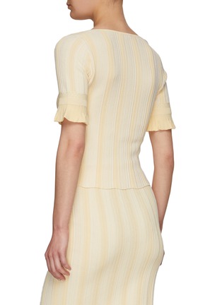 Back View - Click To Enlarge - CRUSH COLLECTION - FLARED SQUARE NECK SHORT SLEEVE RIB KNIT TOP