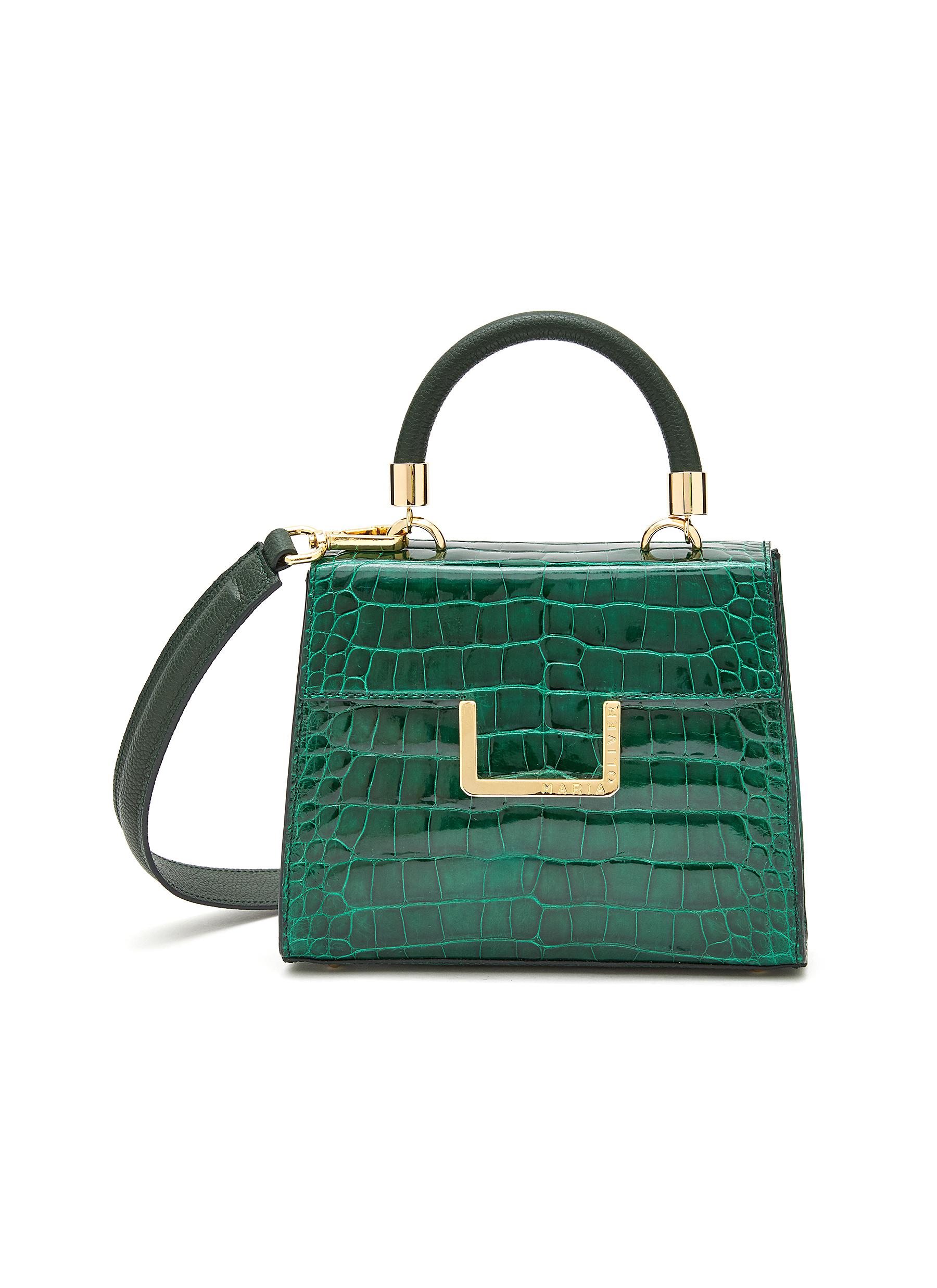 Maria Oliver Michelle' Small Top Handle Crocodile Leather Bag In Green ...