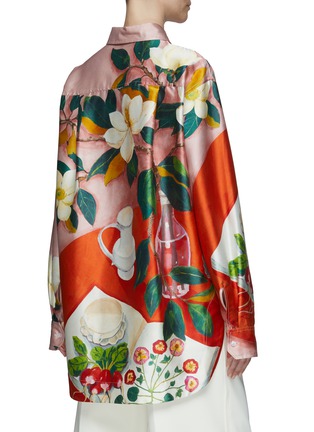 Back View - Click To Enlarge - OSCAR DE LA RENTA - Floral tablescape graphic print blouse