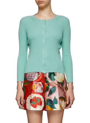 Main View - Click To Enlarge - OSCAR DE LA RENTA - CLASSIC ROUND NECK SILK BLEND KNIT CARDIGAN