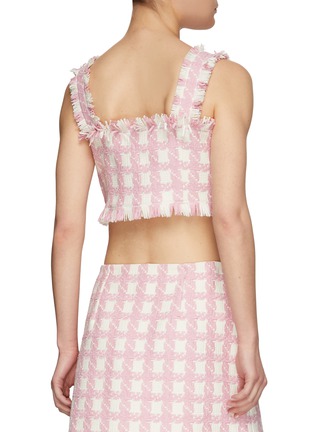 Back View - Click To Enlarge - OSCAR DE LA RENTA - Gingham tweed fringe trim crop top