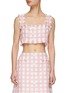 Main View - Click To Enlarge - OSCAR DE LA RENTA - Gingham tweed fringe trim crop top