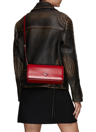 Front View - Click To Enlarge - PRADA - Logo Plaque Spazzolato Leather Shoulder Bag