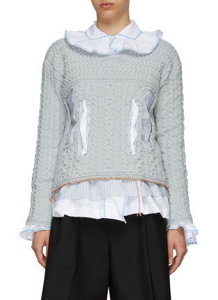 Main View - Click To Enlarge - MAISON MARGIELA - CUTOUT DETAIL COTTON WOOL CABLE KNIT SWEATER