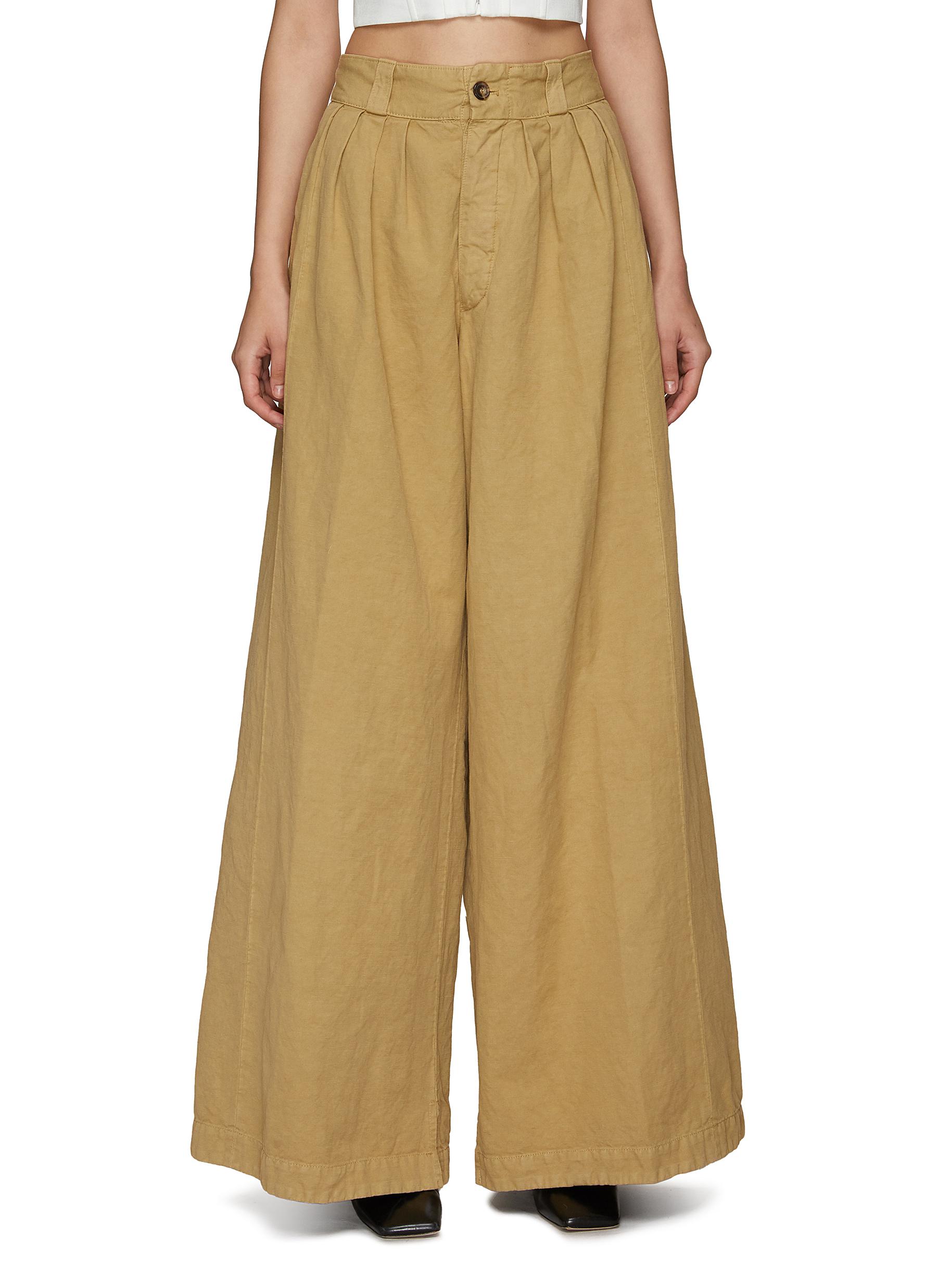 HIGH RISE COTTON LINEN WIDE LEG PANTS 