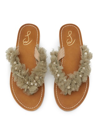 Detail View - Click To Enlarge - SAM EDELMAN - ‘REBEKAH’ TULLE DETAIL LEATHER THONG SANDALS