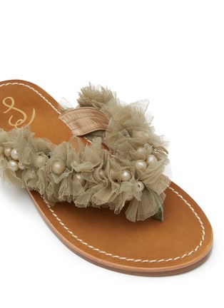 Detail View - Click To Enlarge - SAM EDELMAN - ‘REBEKAH’ TULLE DETAIL LEATHER THONG SANDALS