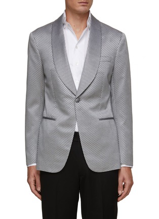Main View - Click To Enlarge - MAGNUS & NOVUS - Chequered Silk Wool Blend Single Breasted Tuxedo Blazer