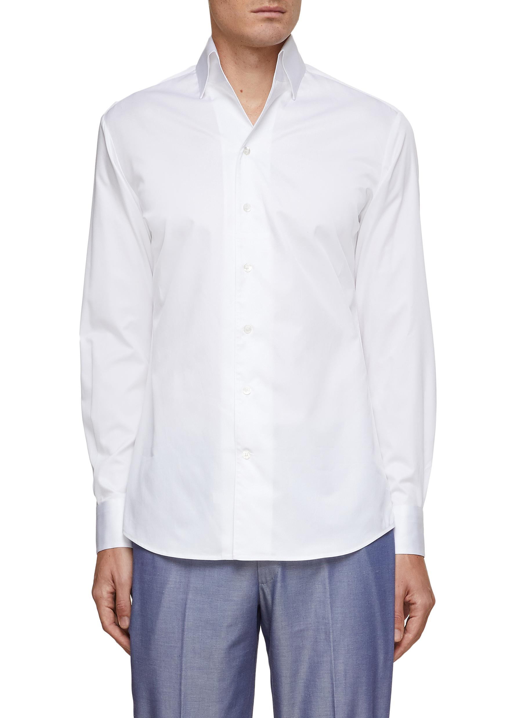 Spread Collar Linen Cotton Blend Shirt 